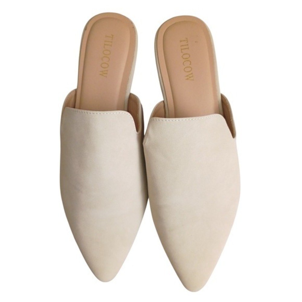 Tilocow Womens Cream Suede Pointed Toe Slip On Mule‎ Flats Size 9 - Picture 2 of 7